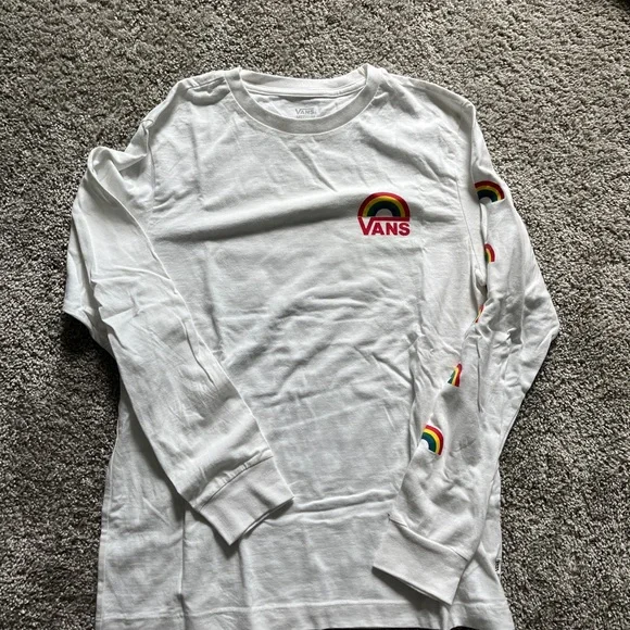 Vans White Long Sleeve Shirt with Rainbow Accents - Picture 1 of 2